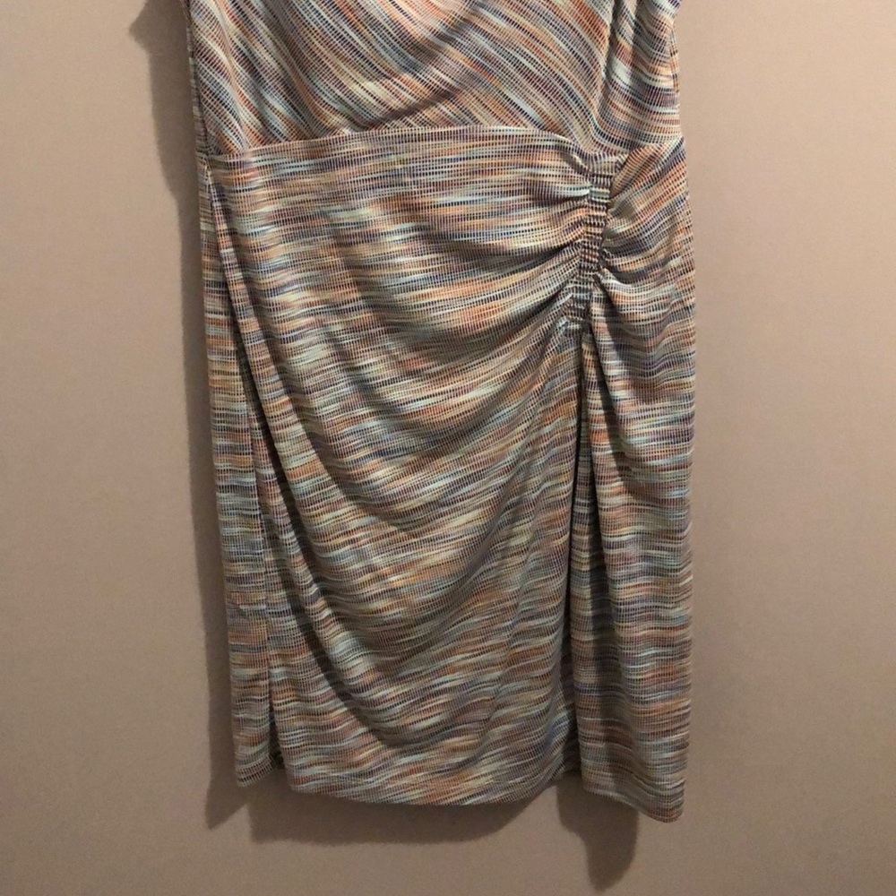 NWTS ANTHROPOLOGIE CHIC COWL NECK BLUE MARLED RUCHED DRESS (LP) - Picture 6 of 17